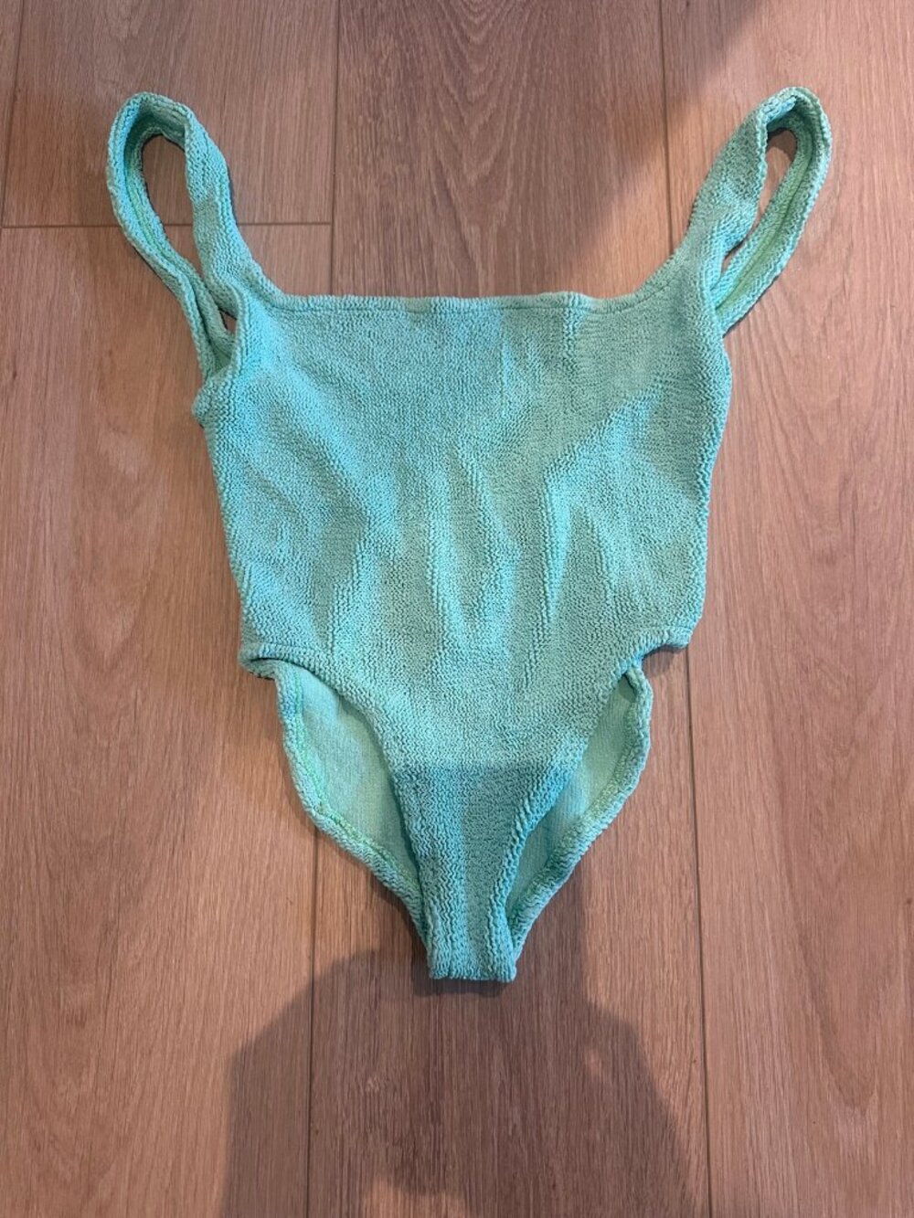 Hunza G Square Neck One-Piece Swimsuit — Mint Crinkle — One Size